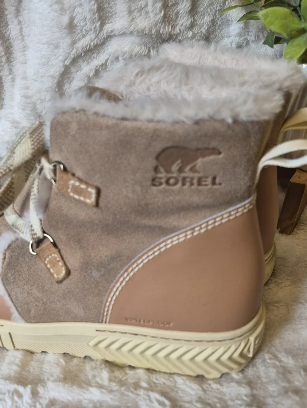Sorel Ona Ave Alpine Lace-up Boots Faux Fur Lined Tan Waterproof Leather Sz 10.5